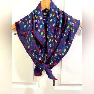 VTG Alynn 90s Hat Print 100% Silk Scarf Navy Cap 35” Square Old Money